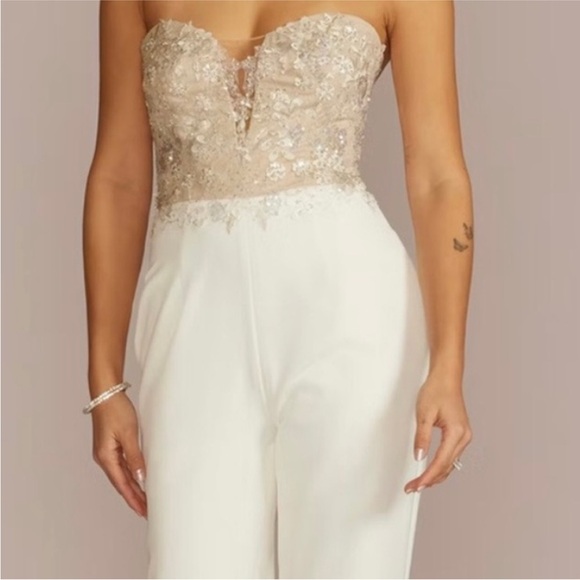 Strapless Beaded Floral Applique Bodice Jumpsuit - DB Studios - Picture 2 of 5
